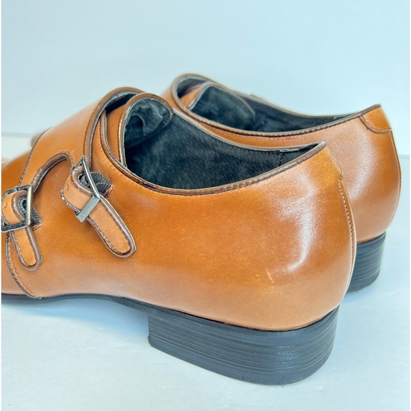 Stacy Adams Mens Cognac Burnished Calfskin Plain Toe Double Monk Strap Shoes 9.5 - Picture 3 of 14